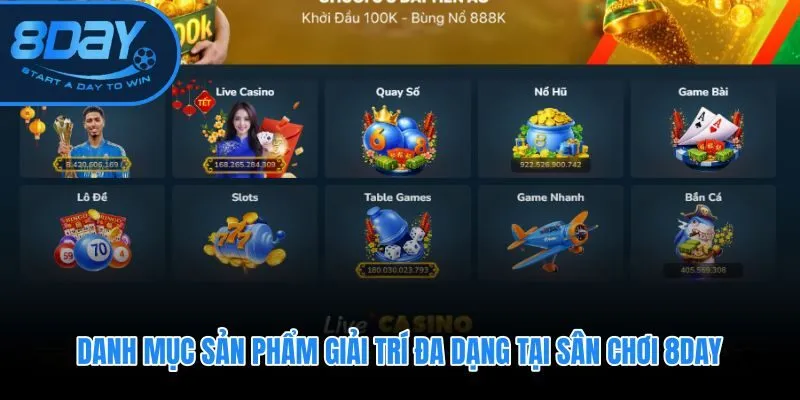 Giới thiệu 8DAY với hơn 1.200 trò chơi từ thể thao đến casino trực tuyến